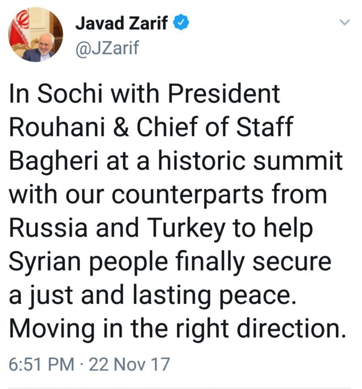 ظریف: حضور در سوچی برای کمک به مردم سوریه
